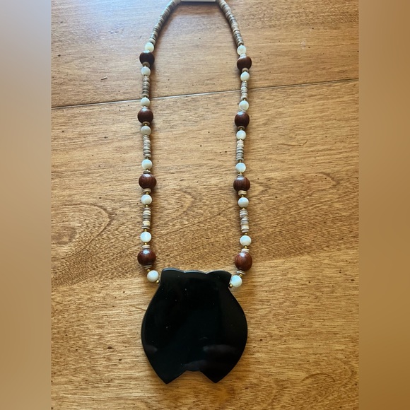 Lee Sands Vintage Mother of Pearl MOP Inlay Lion Cougar Panther Necklace Large - Picture 3 of 6